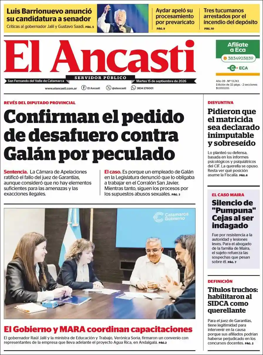 Estudios Max | D`LIGAS - Tapa del diario Ancasti